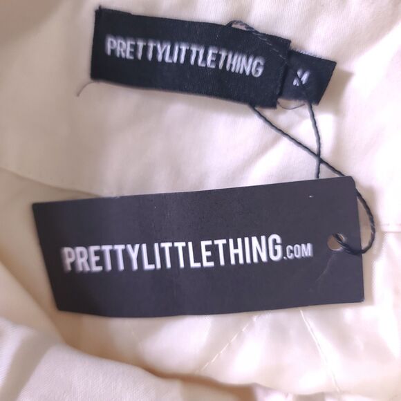 NEW Pretty Little Thing Off White Oversized Racer Bomber Jacket Snap Button Sz M - Picture 12 of 16